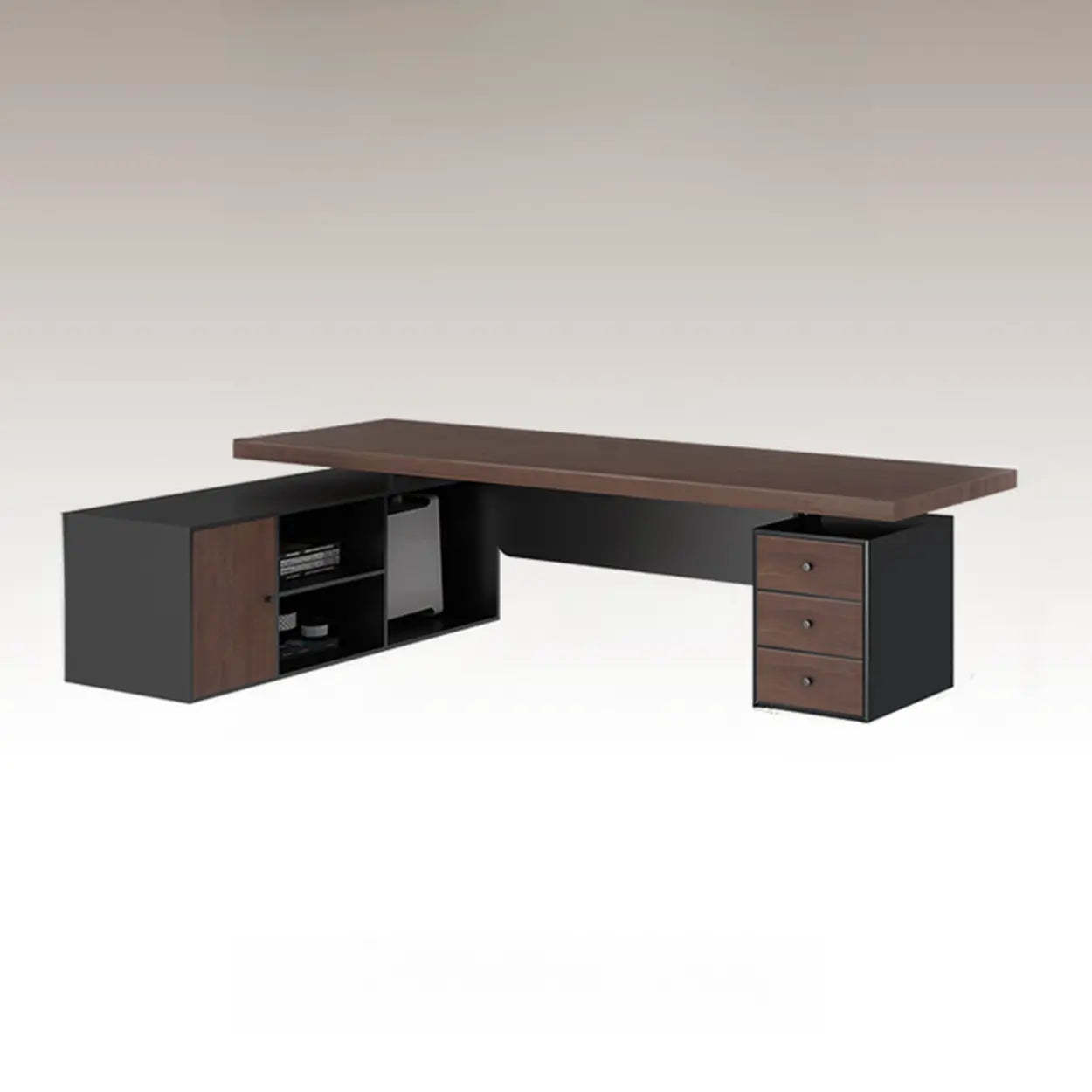 Brown L-Shaped Wood Computer Desk with Storage — Table Only