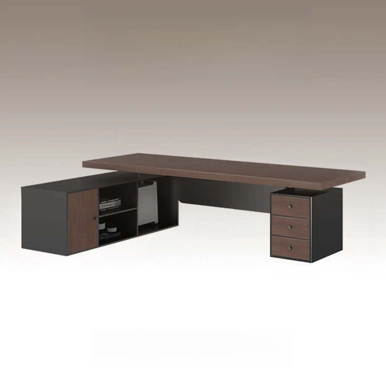 Brown L-Shaped Wood Computer Desk with Storage — Table Only