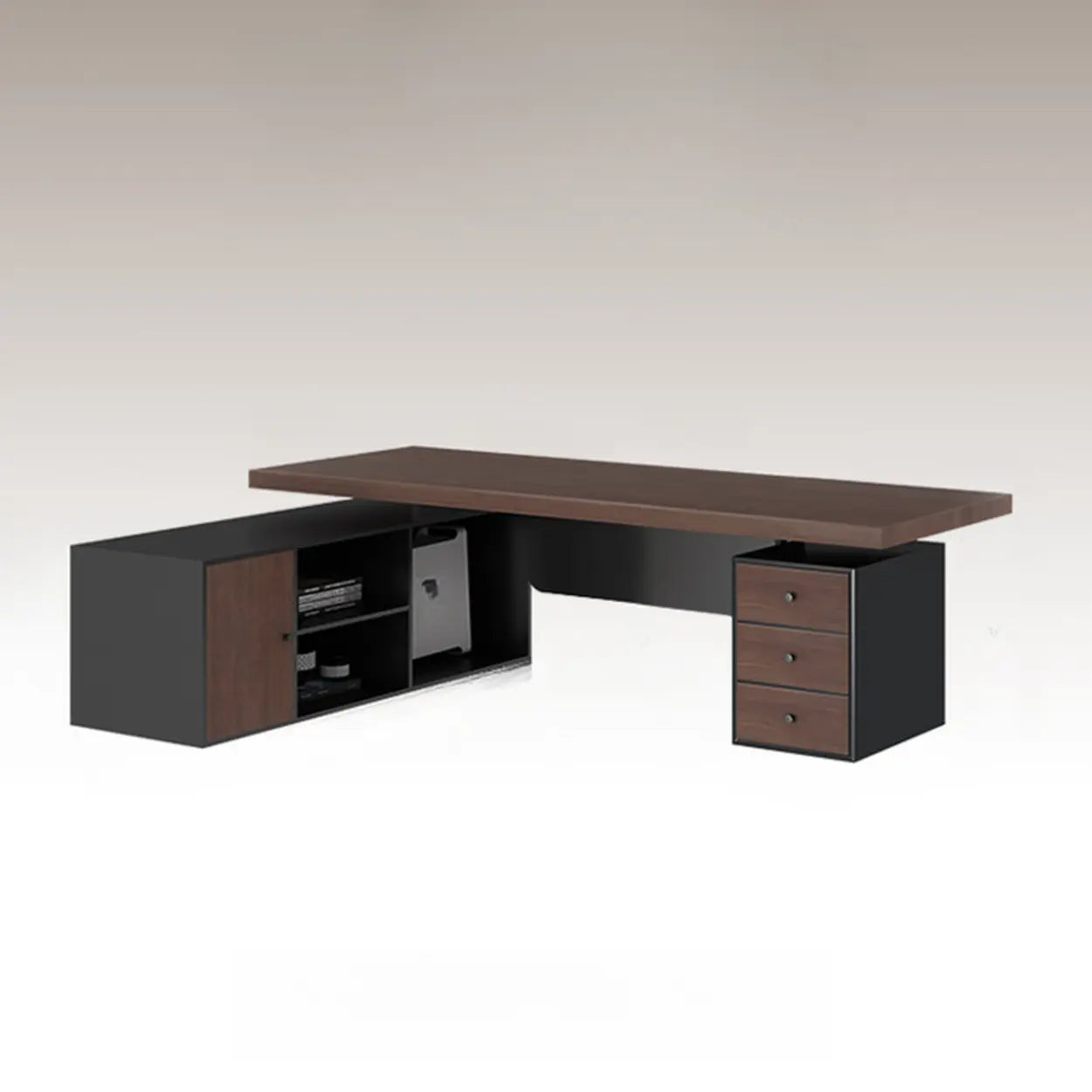 Brown L-Shaped Wood Computer Desk with Storage — Table Only