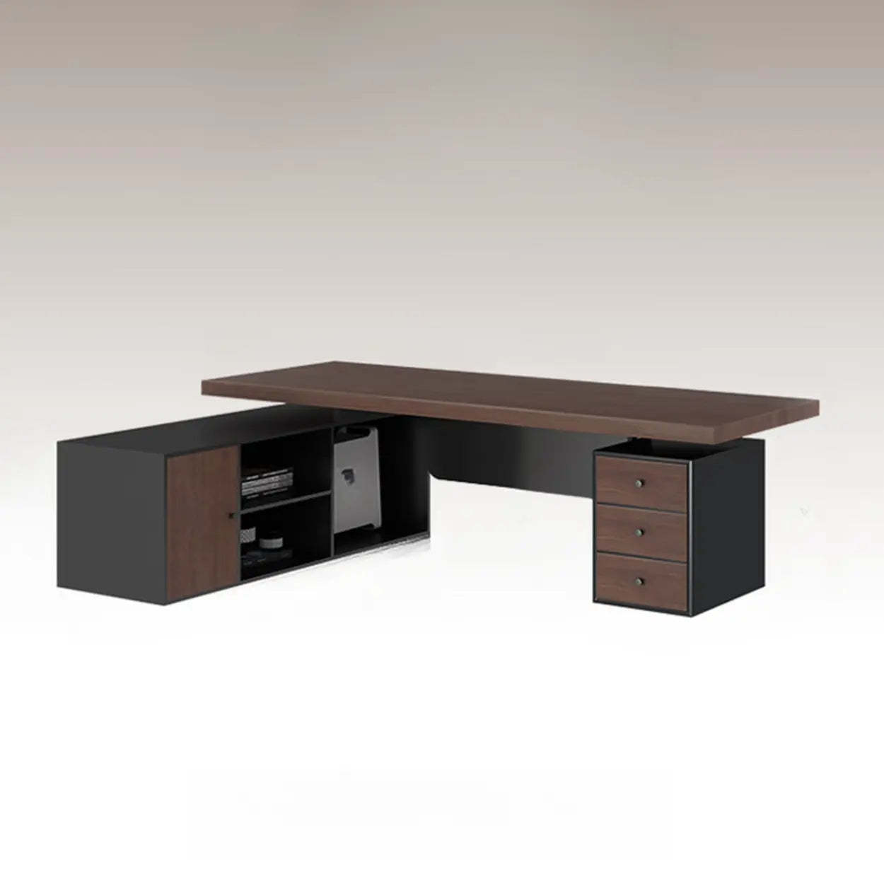 Brown L-Shaped Wood Computer Desk with Storage — Table Only