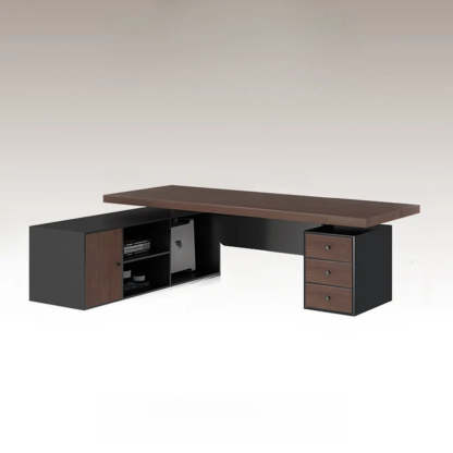 Brown L-Shaped Wood Computer Desk with Storage — Table Only