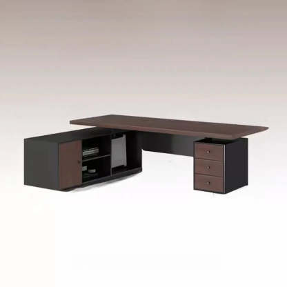 Brown L-Shaped Wood Computer Desk with Storage