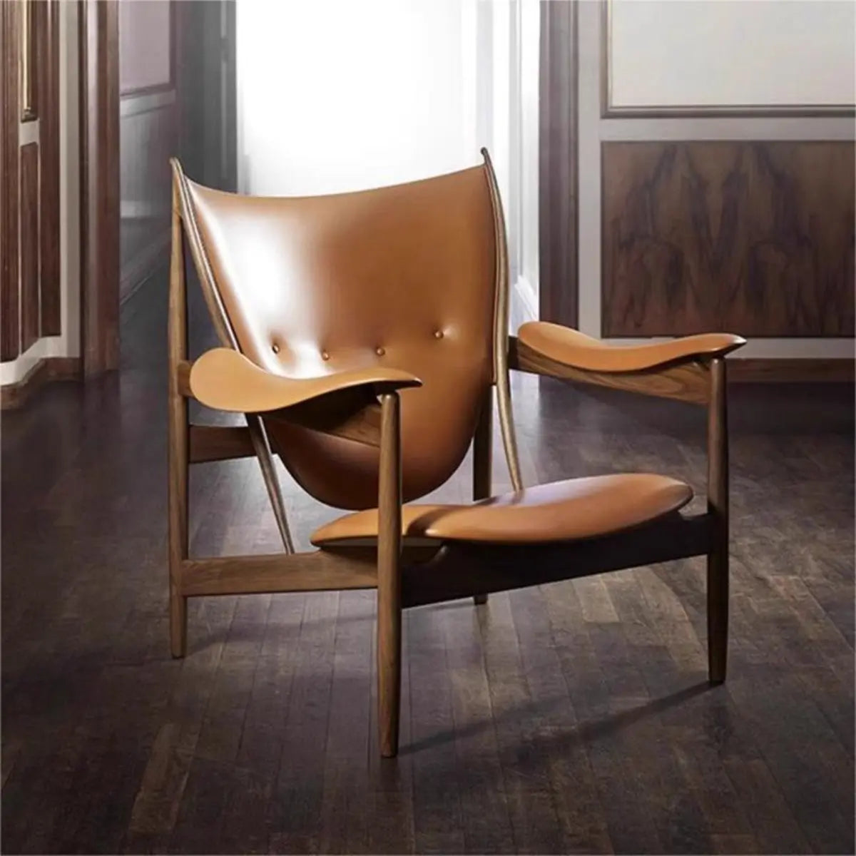 Brown Leather Fixed-Back Arm Chair with Four Legs — With Ottoman / Black / Full Grain Cow Leather