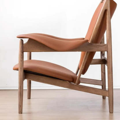 Brown Leather Fixed-Back Arm Chair with Four Legs
