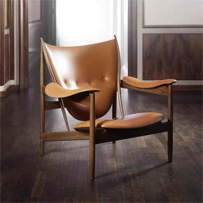 Brown Leather Fixed-Back Arm Chair with Four Legs — With Ottoman / Black / Full Grain Cow Leather