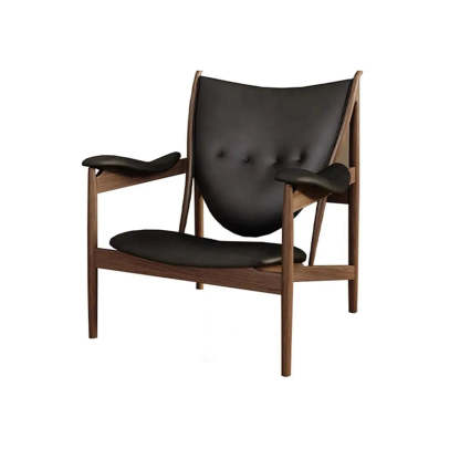 Brown Leather Fixed-Back Arm Chair with Four Legs — With Ottoman / Black / Microfiber Leather