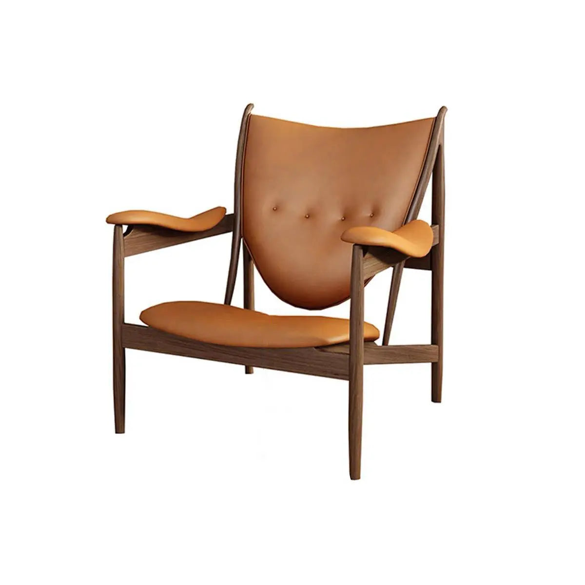Brown Leather Fixed-Back Arm Chair with Four Legs — With Ottoman / Brown / Full Grain Cow Leather