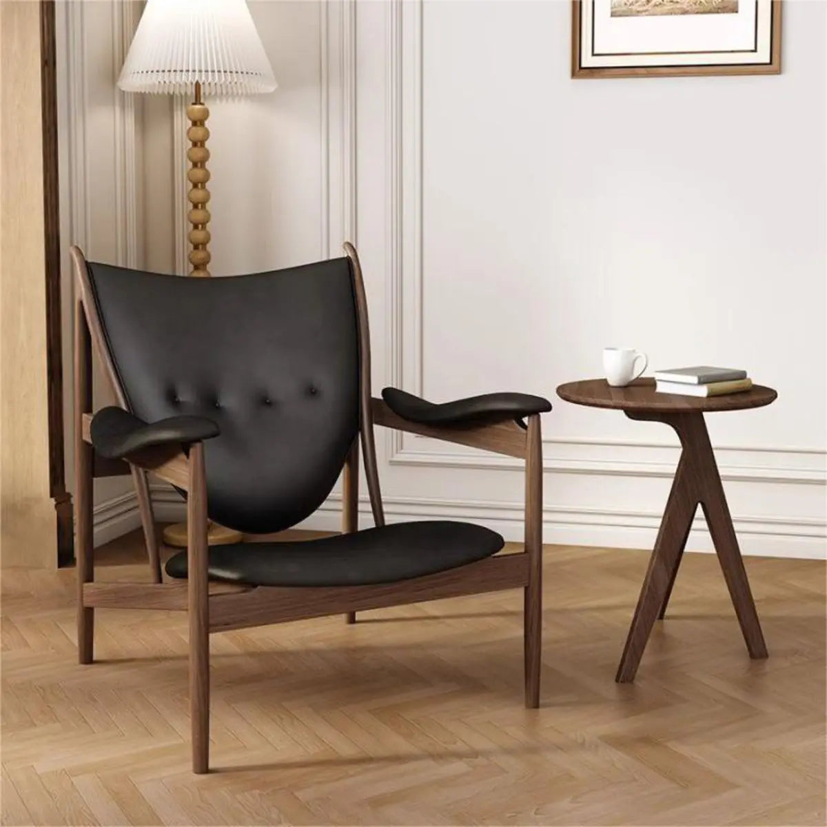 Brown Leather Fixed-Back Arm Chair with Four Legs — With Ottoman / Brown / Microfiber Leather