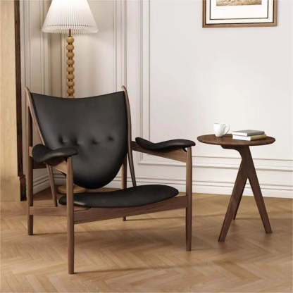 Brown Leather Fixed-Back Arm Chair with Four Legs — With Ottoman / Brown / Microfiber Leather