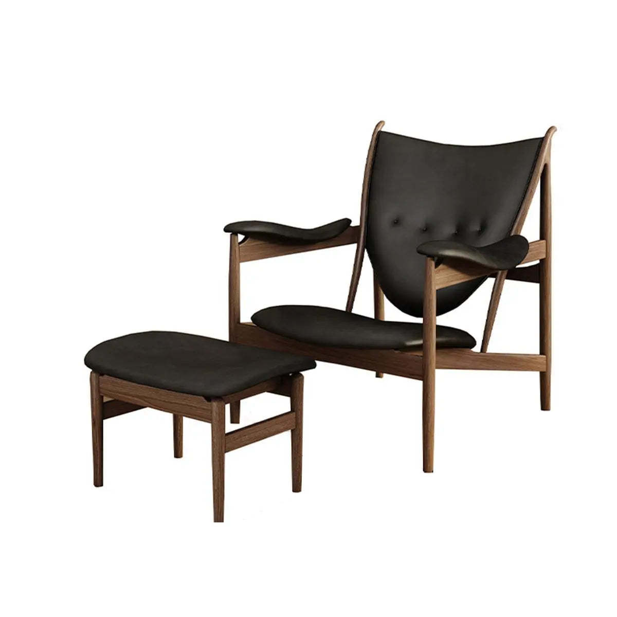 Brown Leather Fixed-Back Arm Chair with Four Legs | Lighom