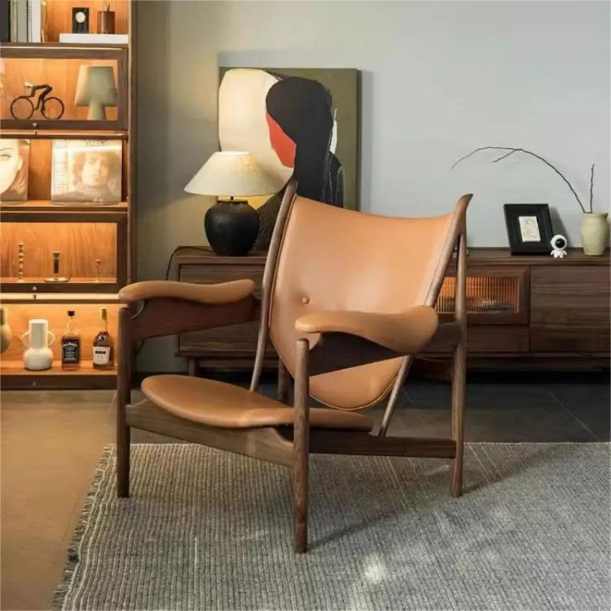 Brown Leather Fixed-Back Arm Chair with Four Legs — Without Ottoman / Black / Microfiber Leather