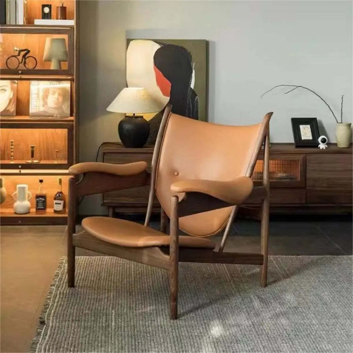 Brown Leather Fixed-Back Arm Chair with Four Legs — Without Ottoman / Black / Microfiber Leather