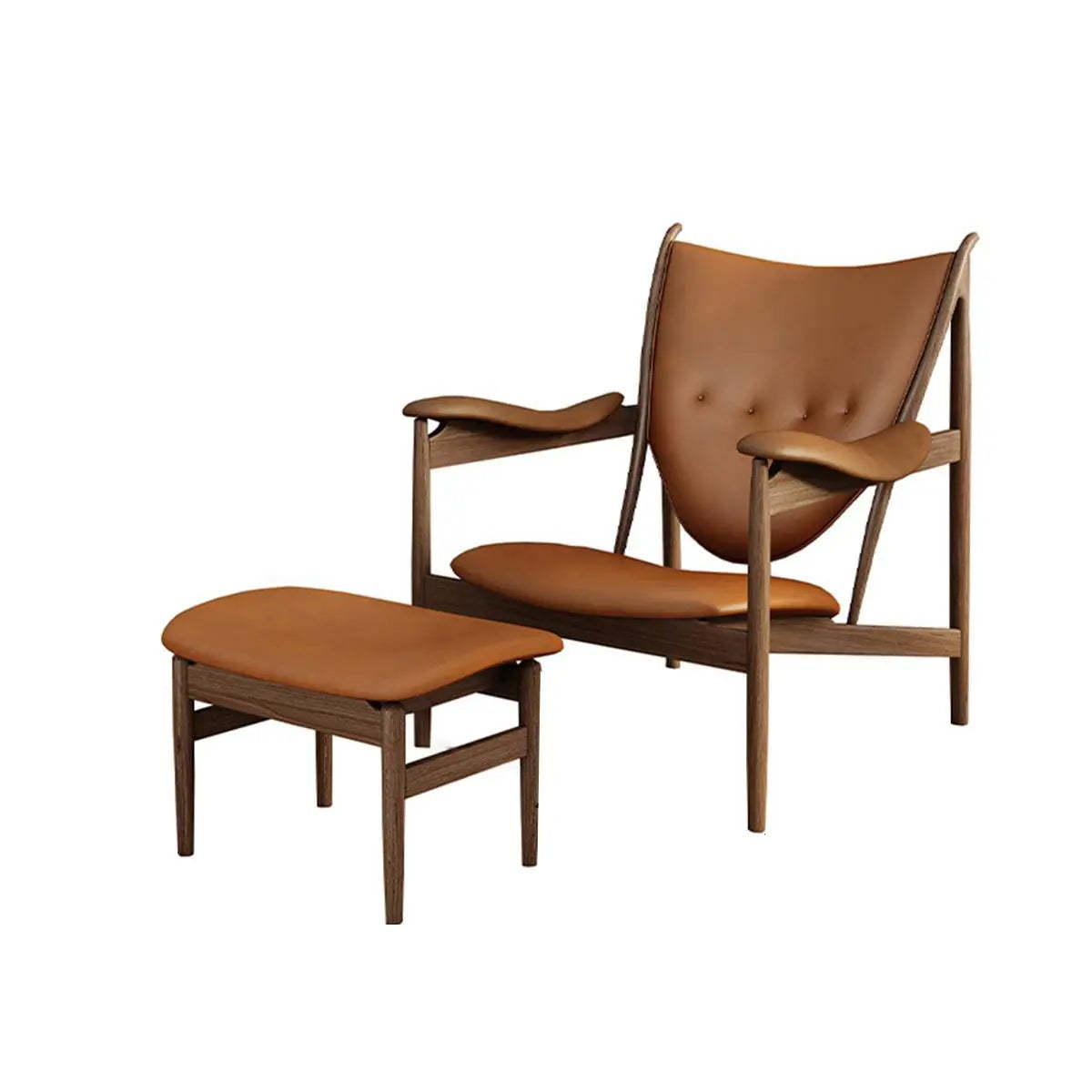 Brown Leather Fixed-Back Arm Chair with Four Legs — Without Ottoman / Brown / Full Grain Cow Leather