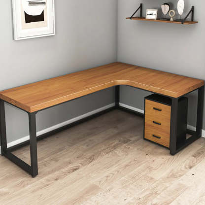 Brown Butcher Block L-Shape Sled Writing Desk — Without Chairs