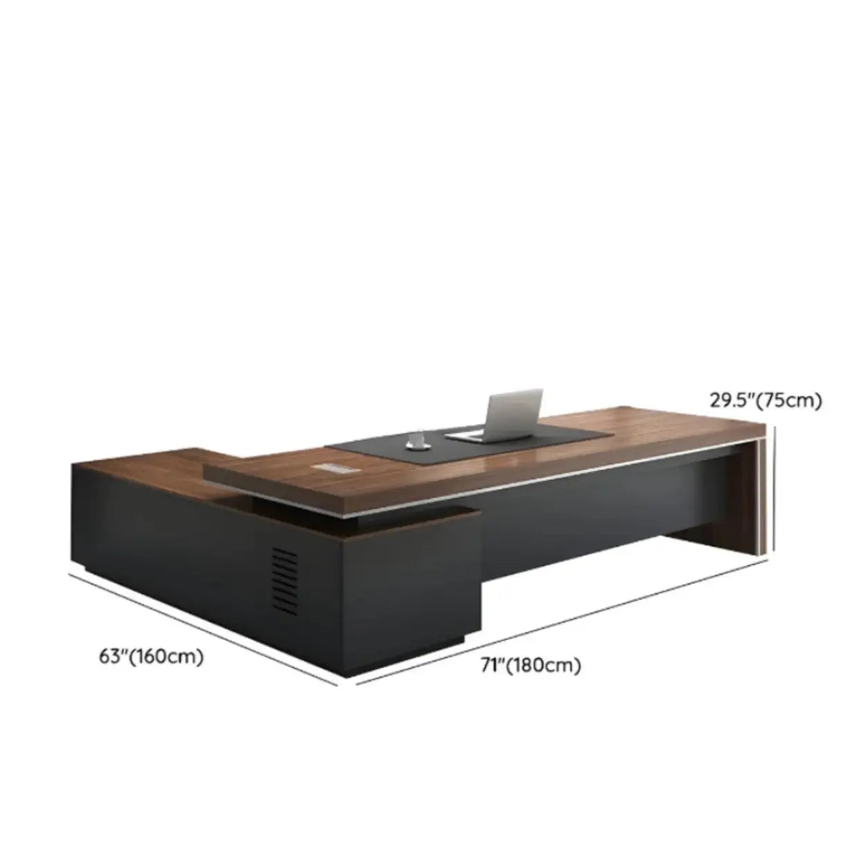 Brown Long Wood L-Shaped Executive Desk — Right Hand Return / Without Chairs