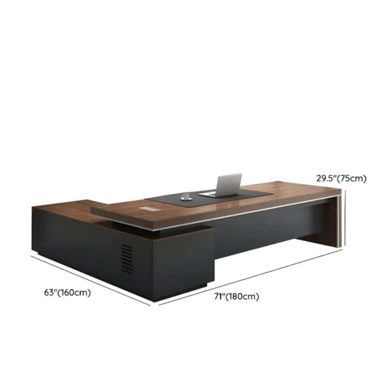 Brown Long Wood L-Shaped Executive Desk — Right Hand Return / Without Chairs