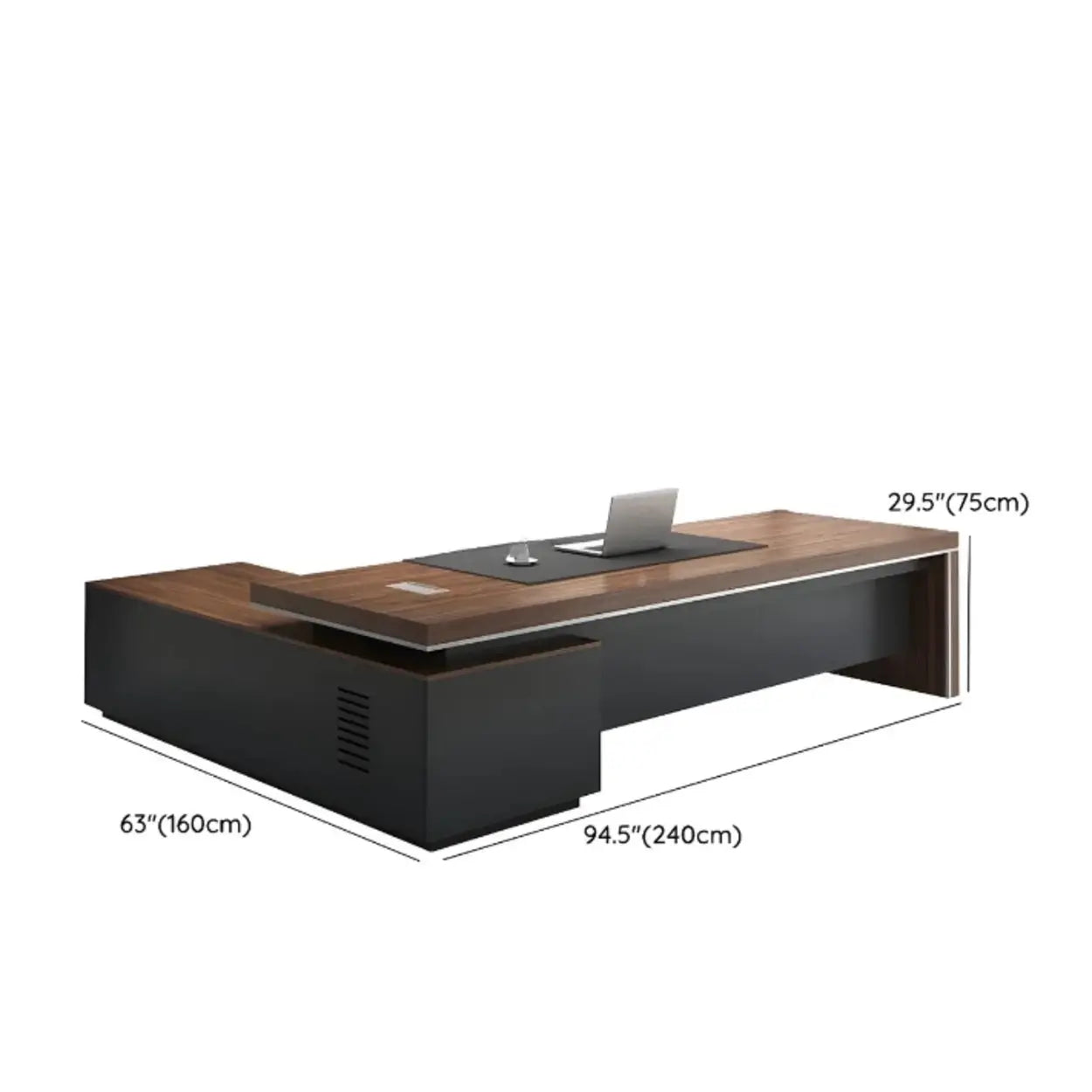 Brown Long Wood L-Shaped Executive Desk — Left Hand Return / Without Chairs