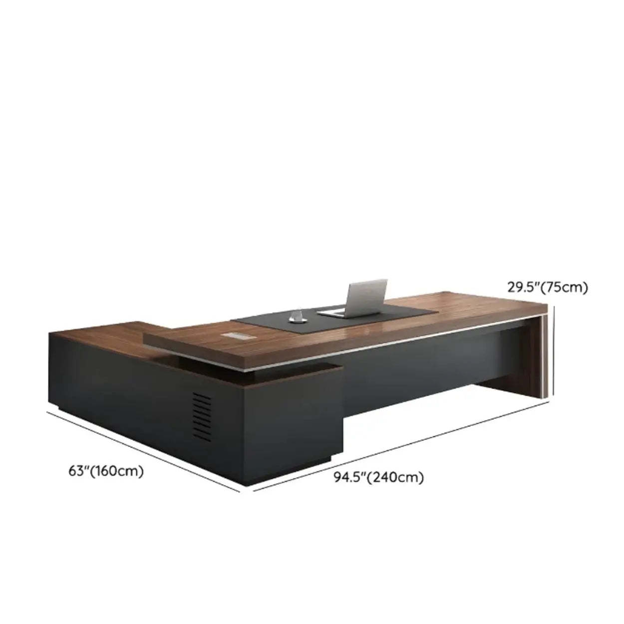Brown Long Wood L-Shaped Executive Desk — Left Hand Return / Without Chairs