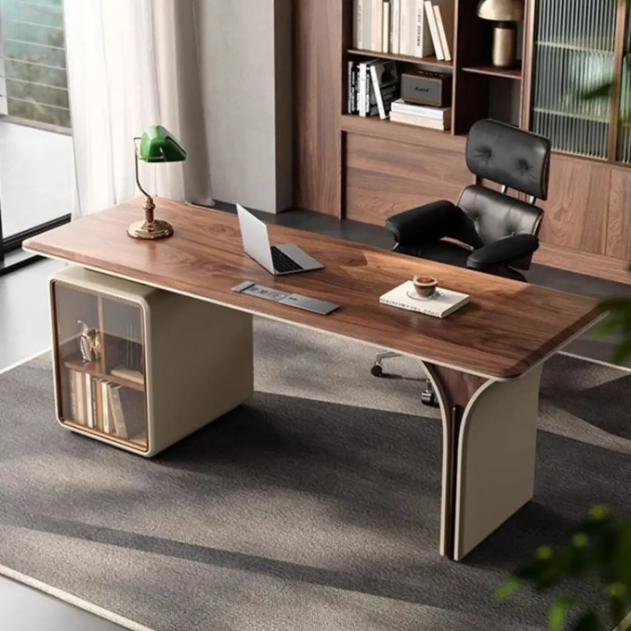 Brown Walnut Computer Desk with Storage