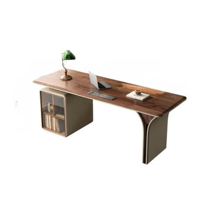 Brown Walnut Computer Desk with Storage — Table Only