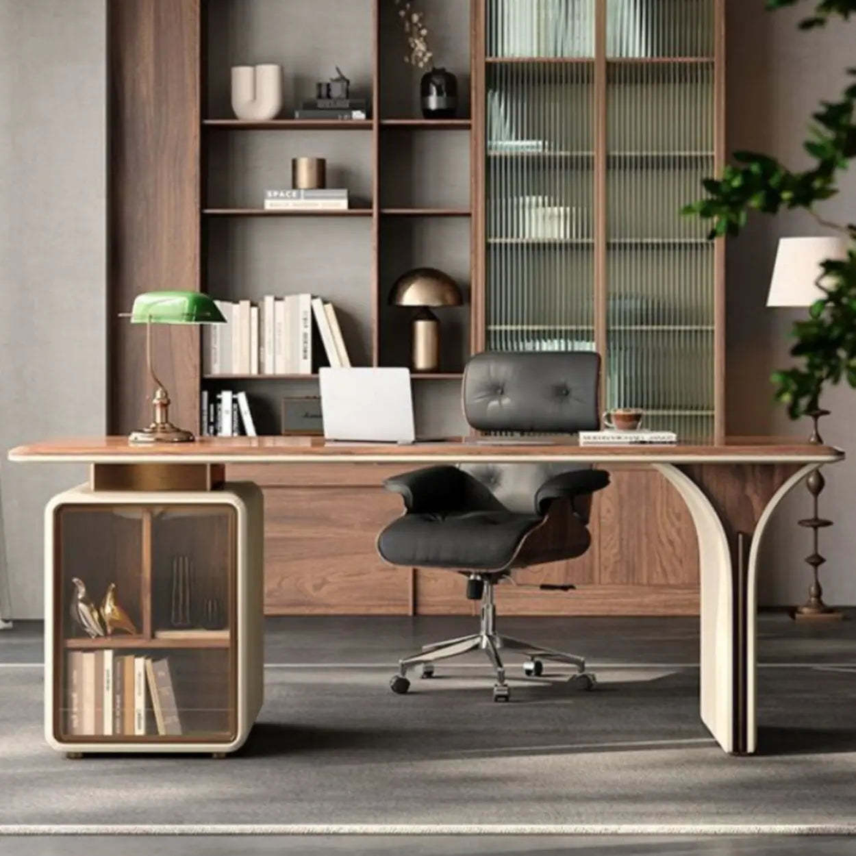 Brown Walnut Computer Desk with Storage — Table Only