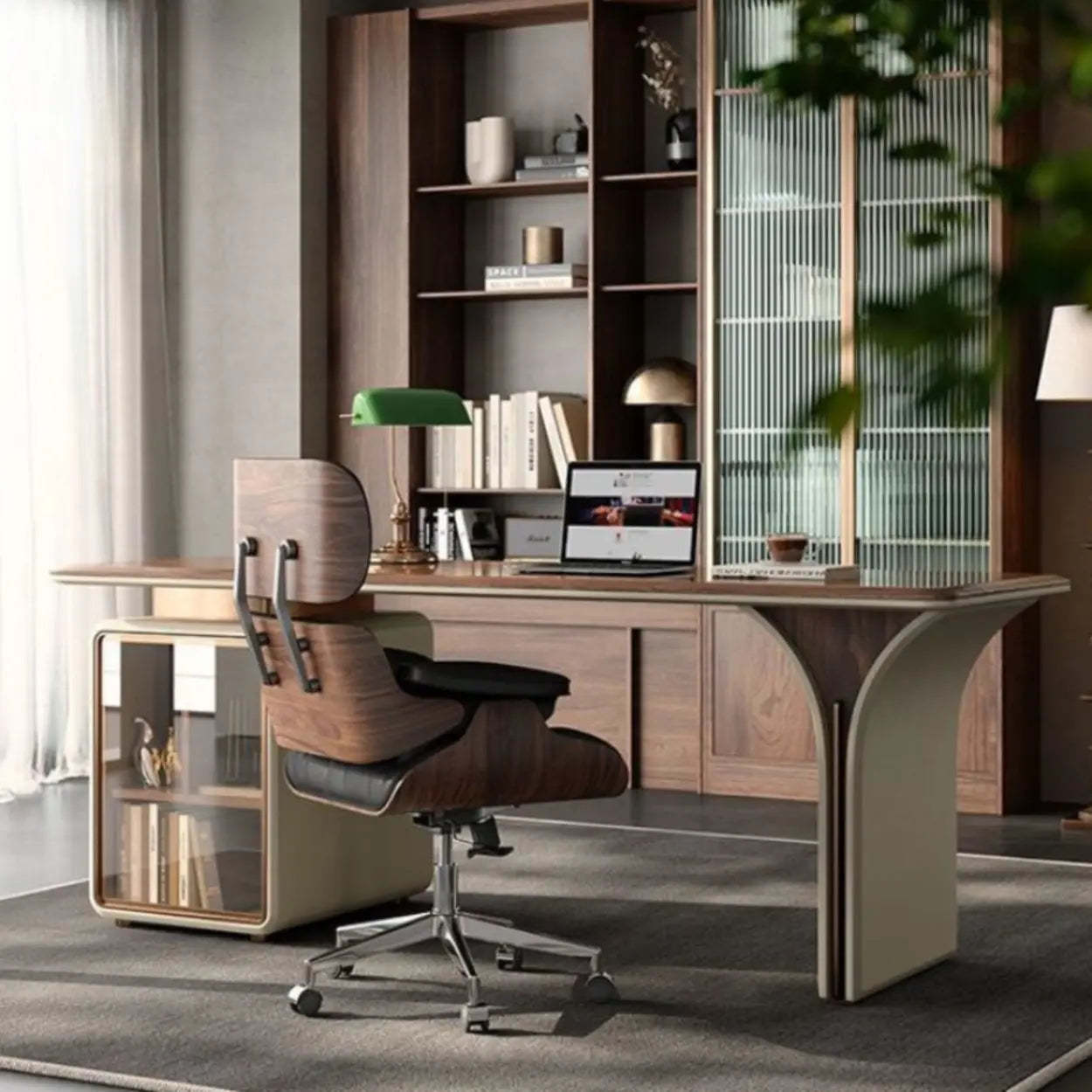 Brown Walnut Computer Desk with Storage