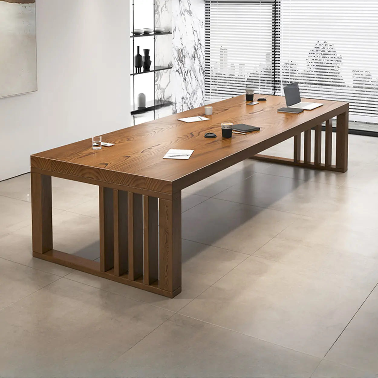 Brown Wood Boardroom Multi-Person Desk — Table Only