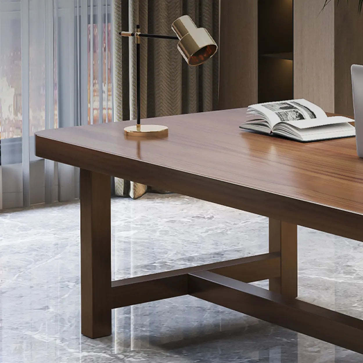 Brown Long Wood Multi-Person Conference Table