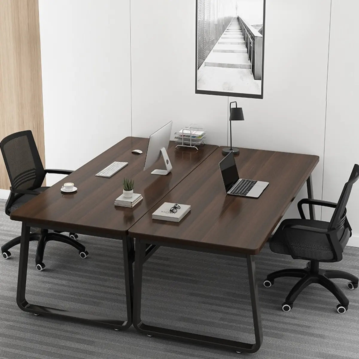 Brown Wood Metal Sledge Writing Desk