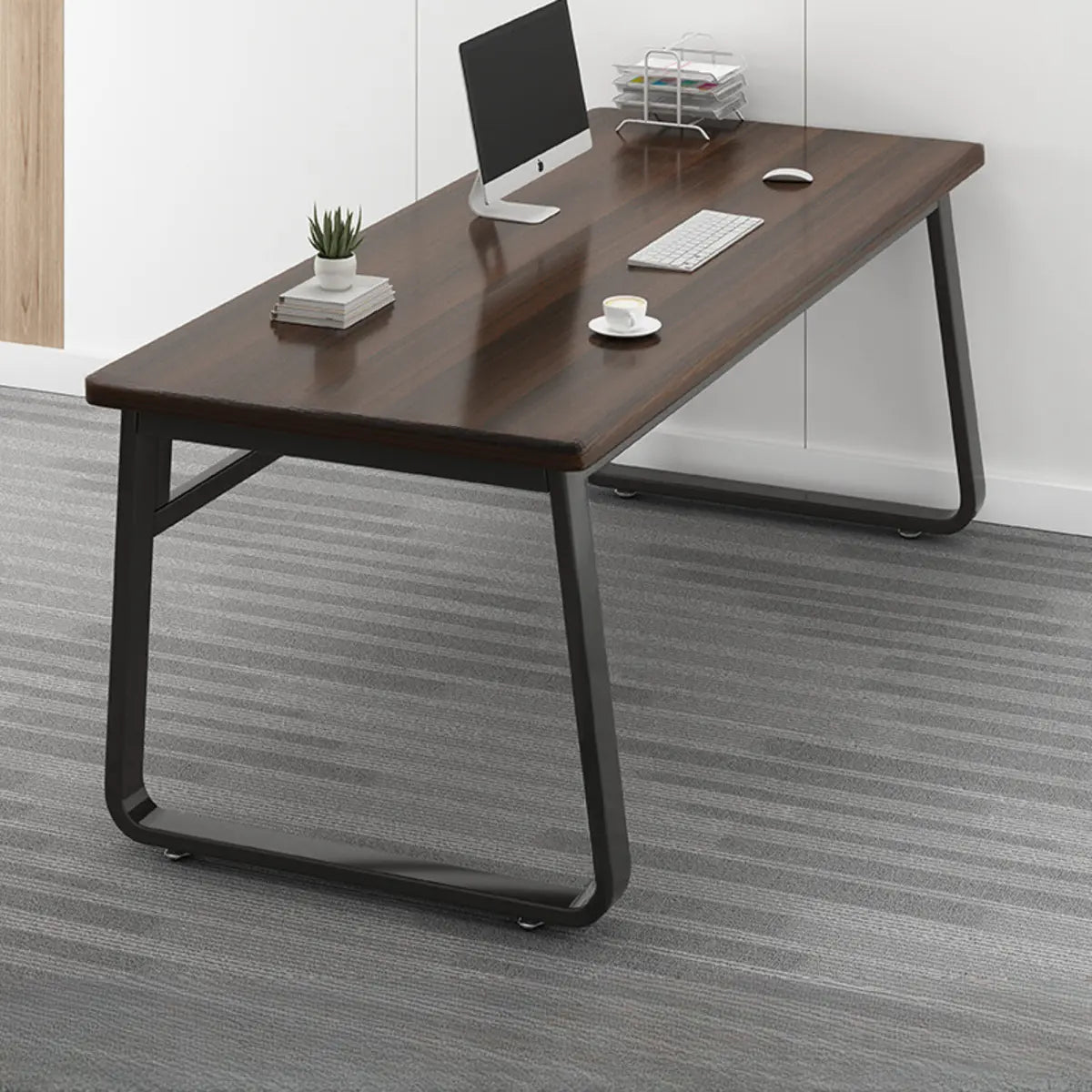 Brown Wood Metal Sledge Writing Desk — Without Chairs