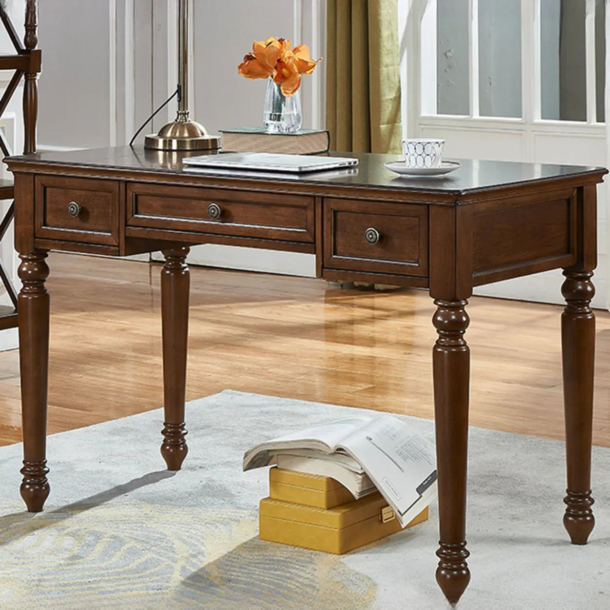 Brown Wood Computer Desk with Drawers