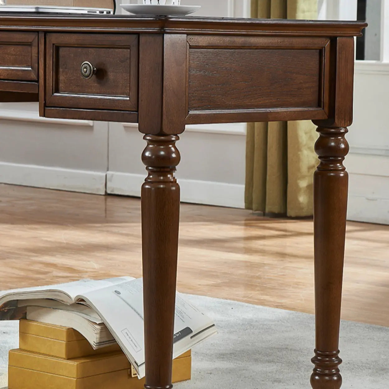 Brown Wood Computer Desk with Drawers
