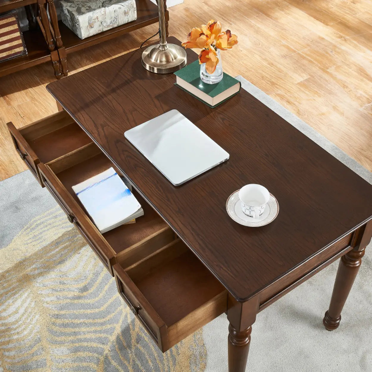 Brown Wood Computer Desk with Drawers