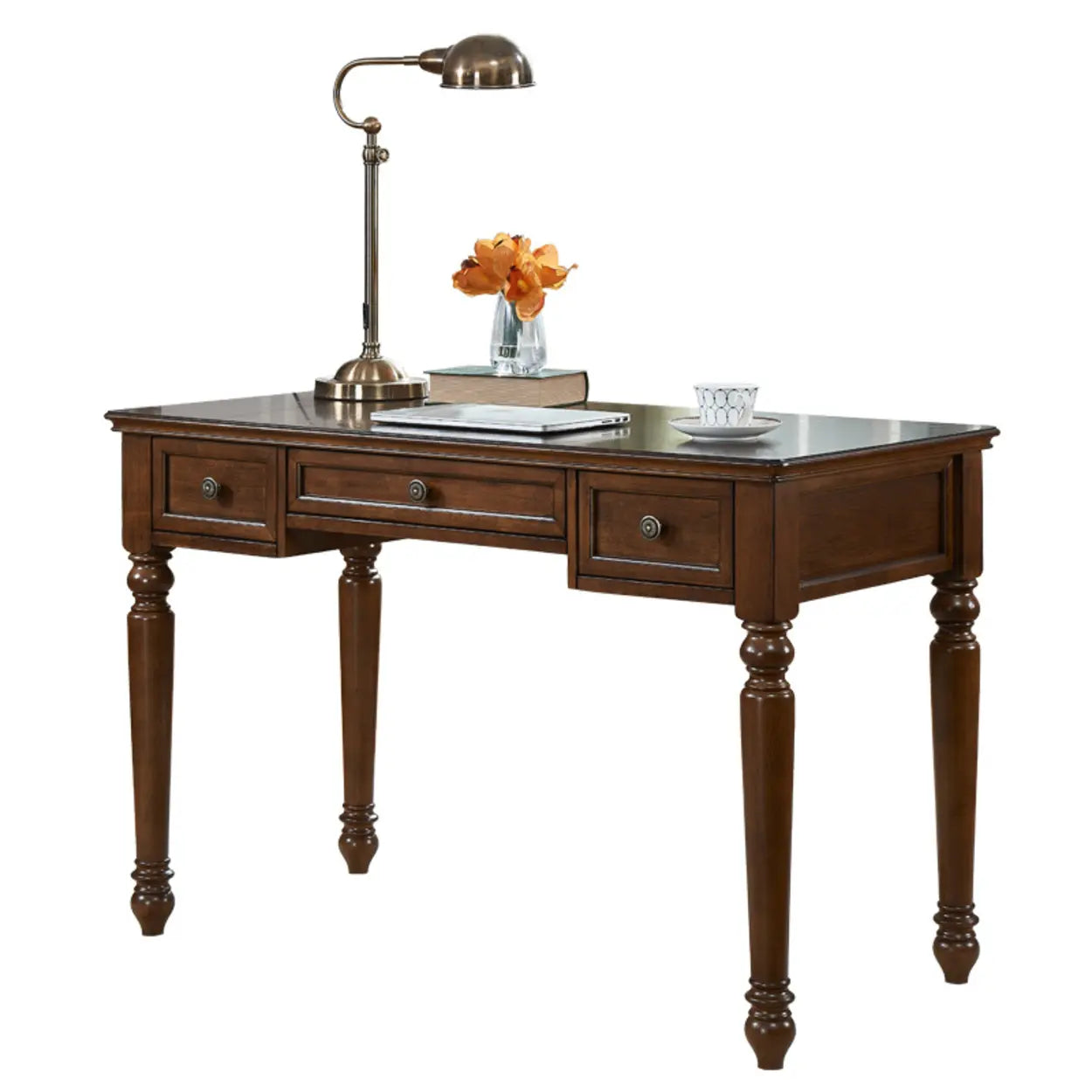 Brown Wood Computer Desk with Drawers