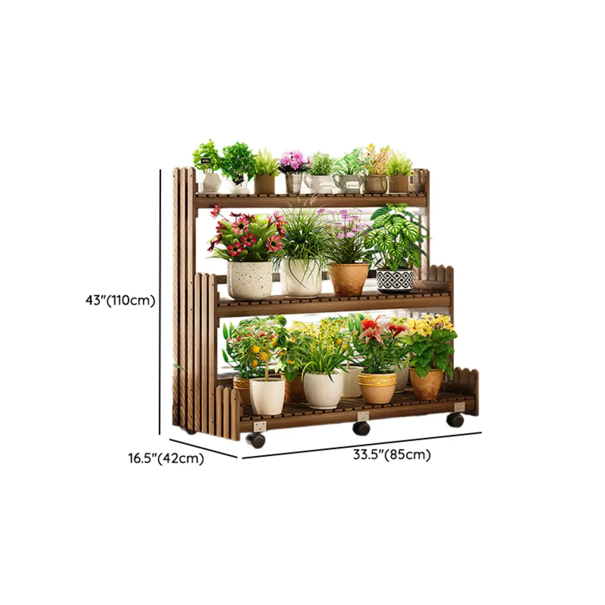 Brown Multi-Tier Wood Rolling Large Plant Stand
