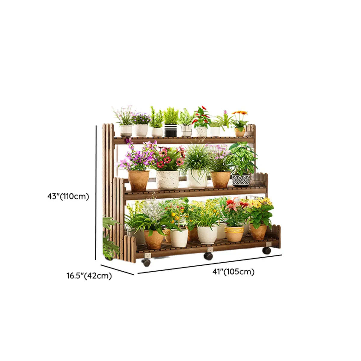Brown Multi-Tier Wood Rolling Large Plant Stand