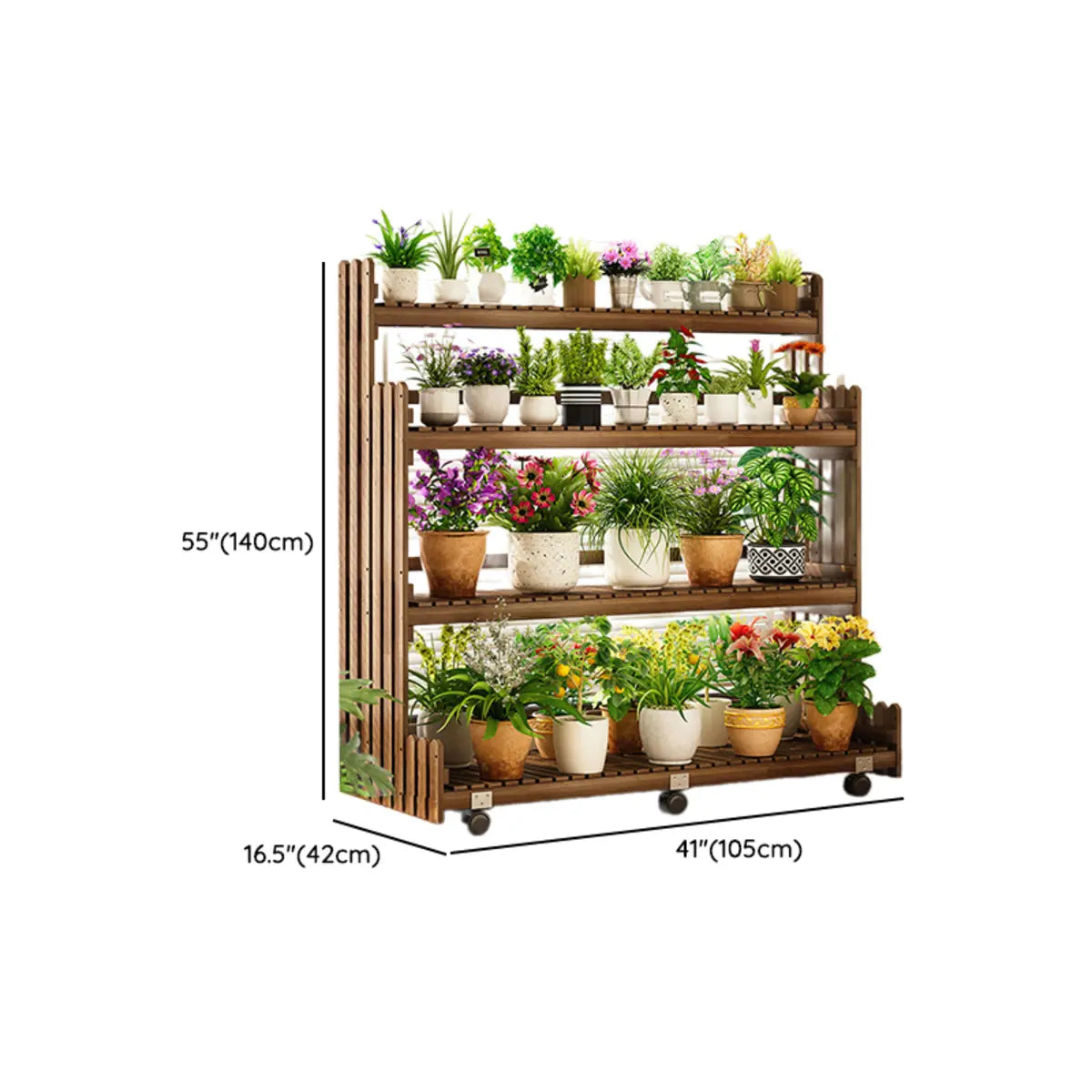 Brown Multi-Tier Wood Rolling Large Plant Stand