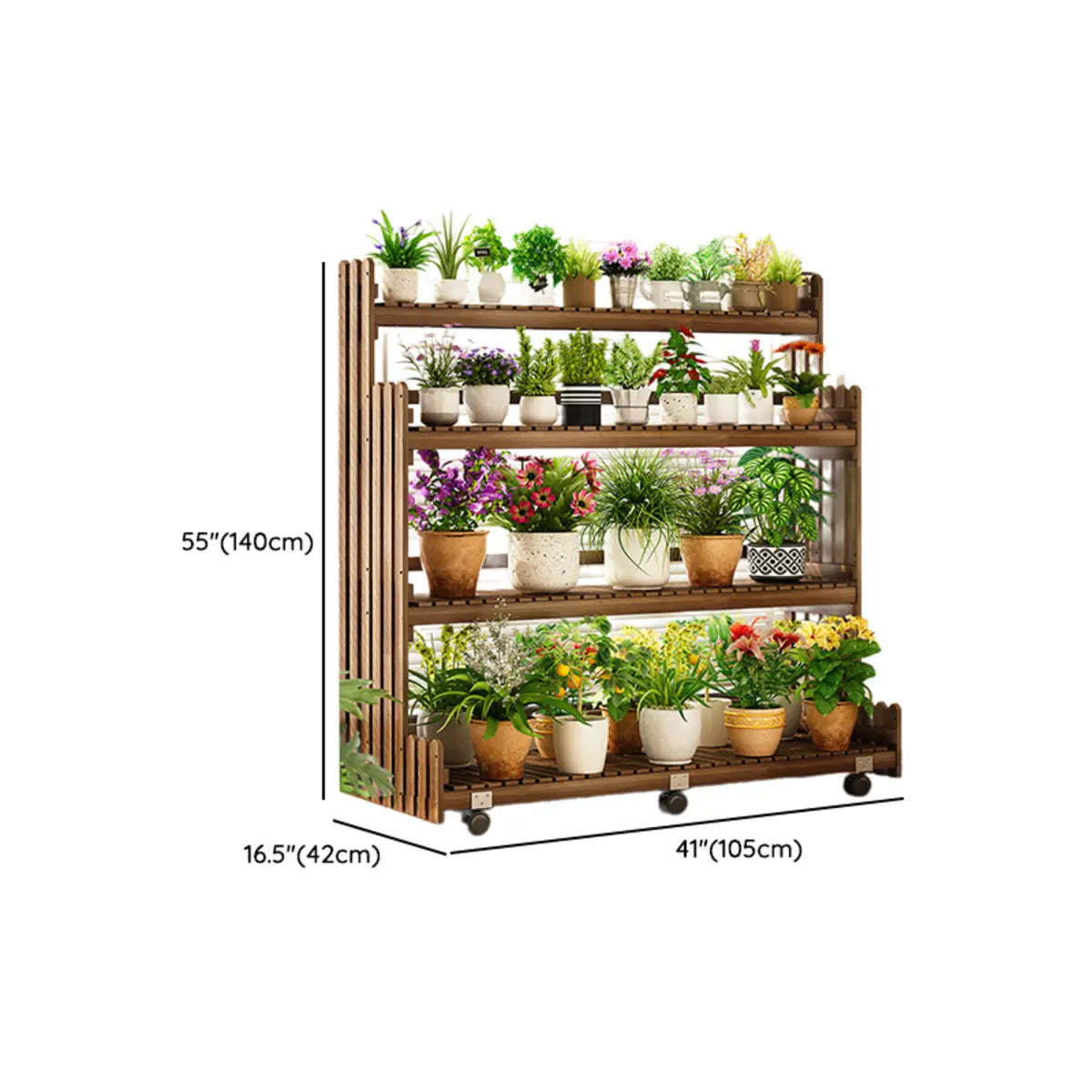 Brown Multi-Tier Wood Rolling Large Plant Stand