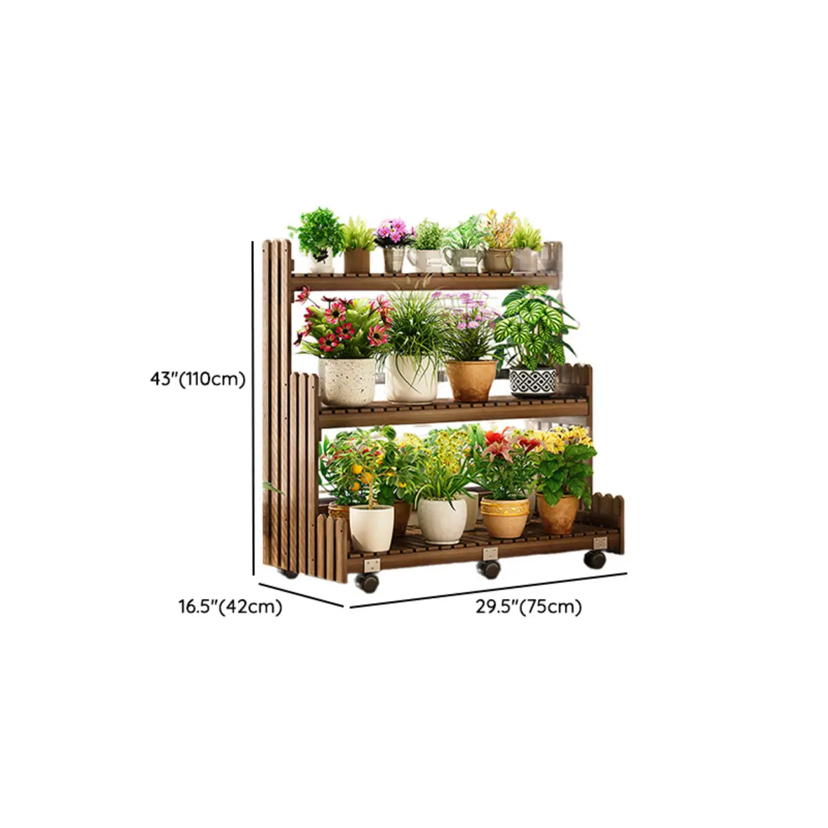 Brown Multi-Tier Wood Rolling Large Plant Stand