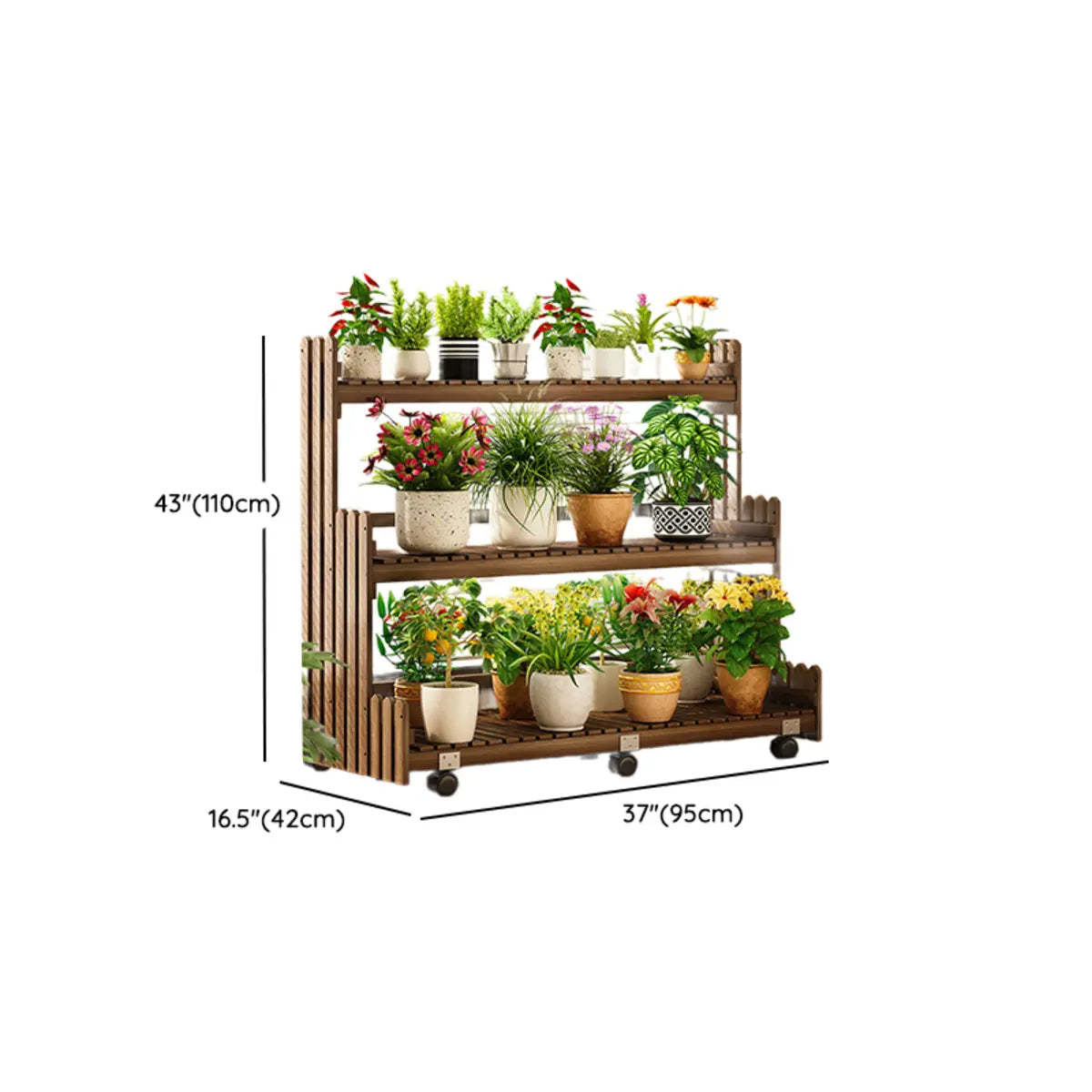 Brown Multi-Tier Wood Rolling Large Plant Stand