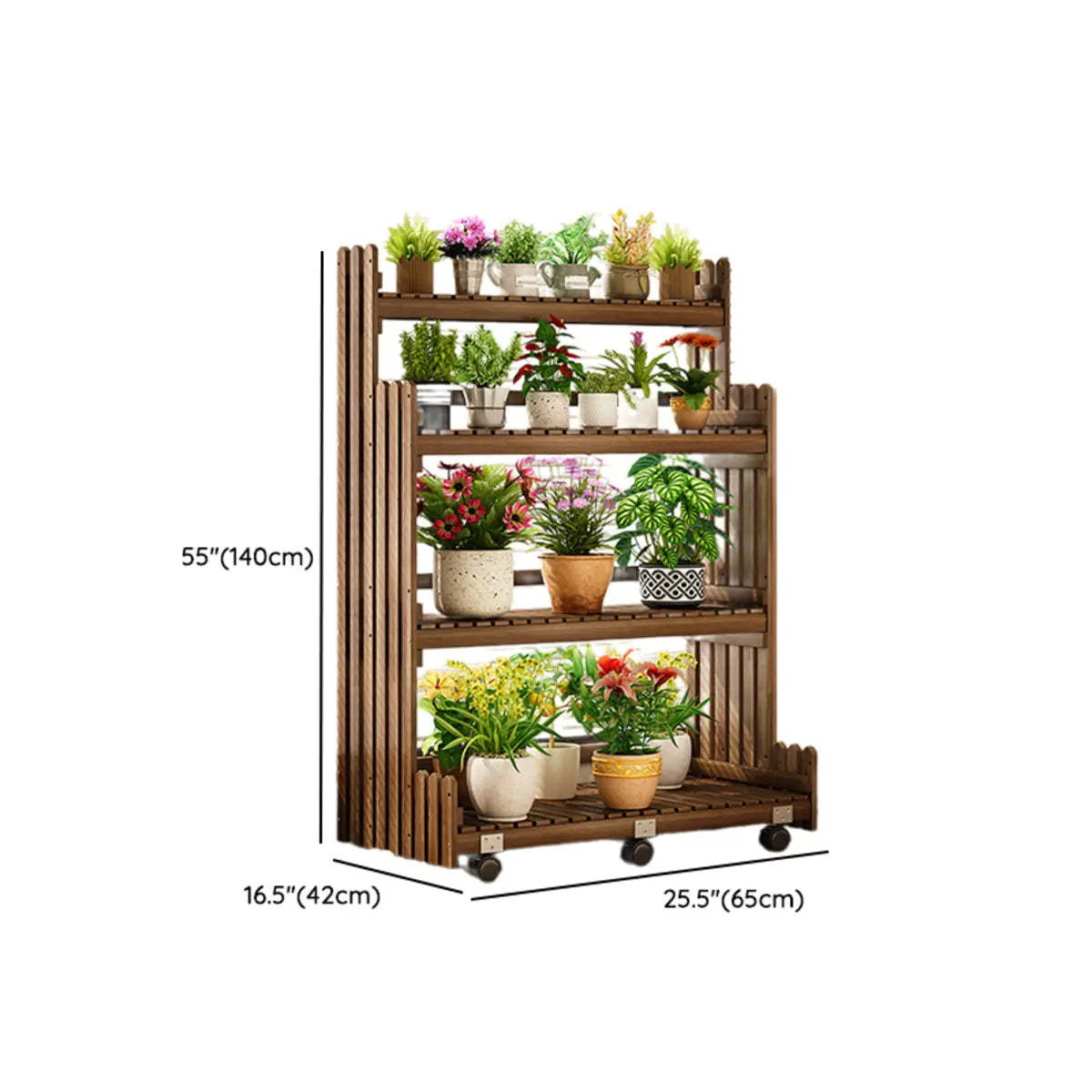 Brown Multi-Tier Wood Rolling Large Plant Stand