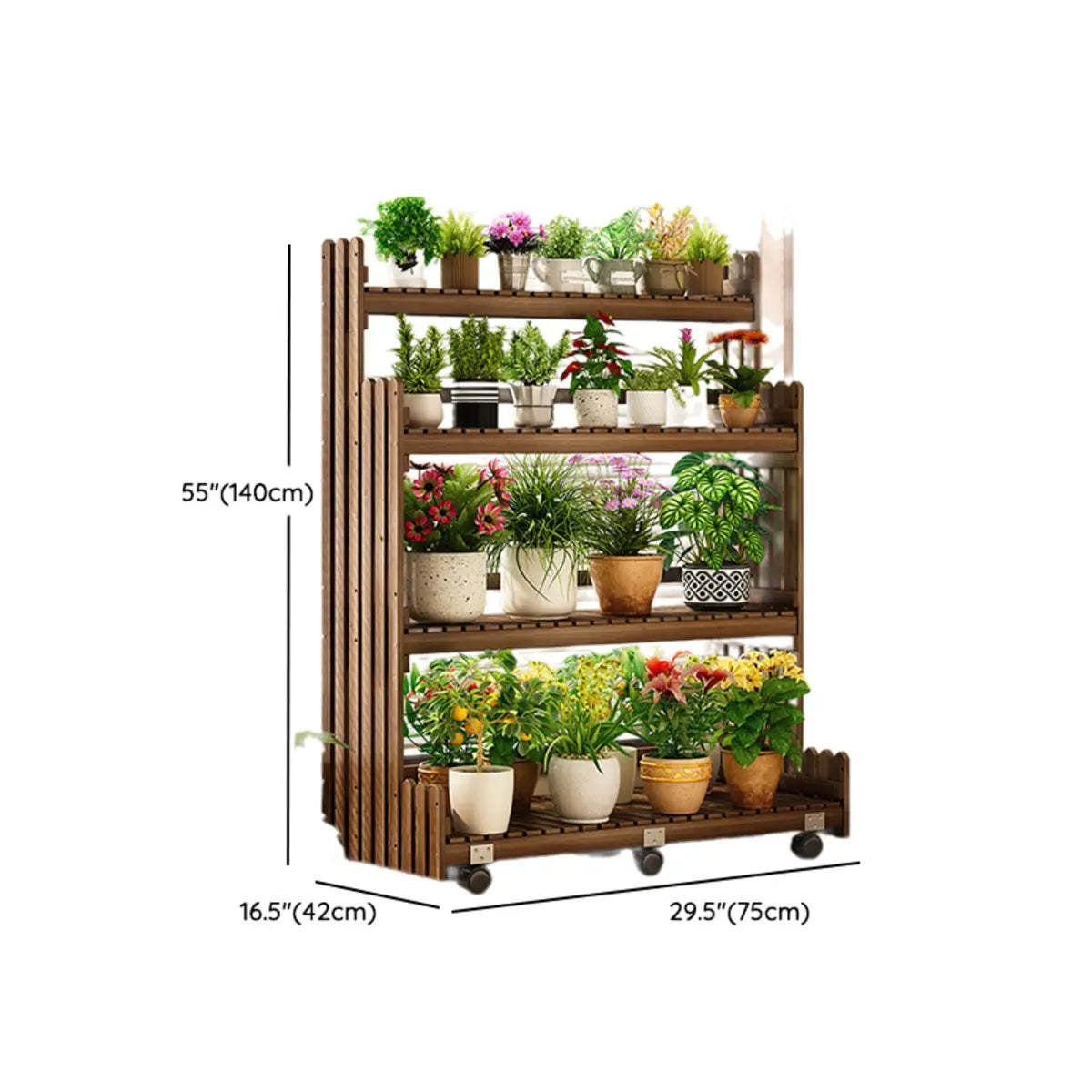Brown Multi-Tier Wood Rolling Large Plant Stand