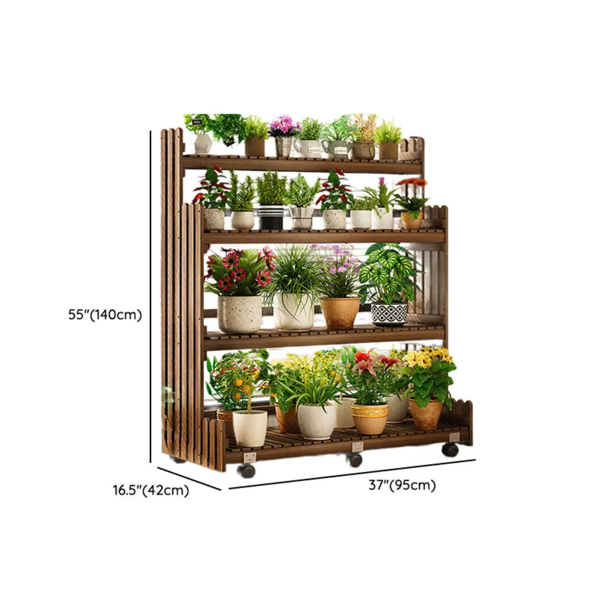 Brown Multi-Tier Wood Rolling Large Plant Stand