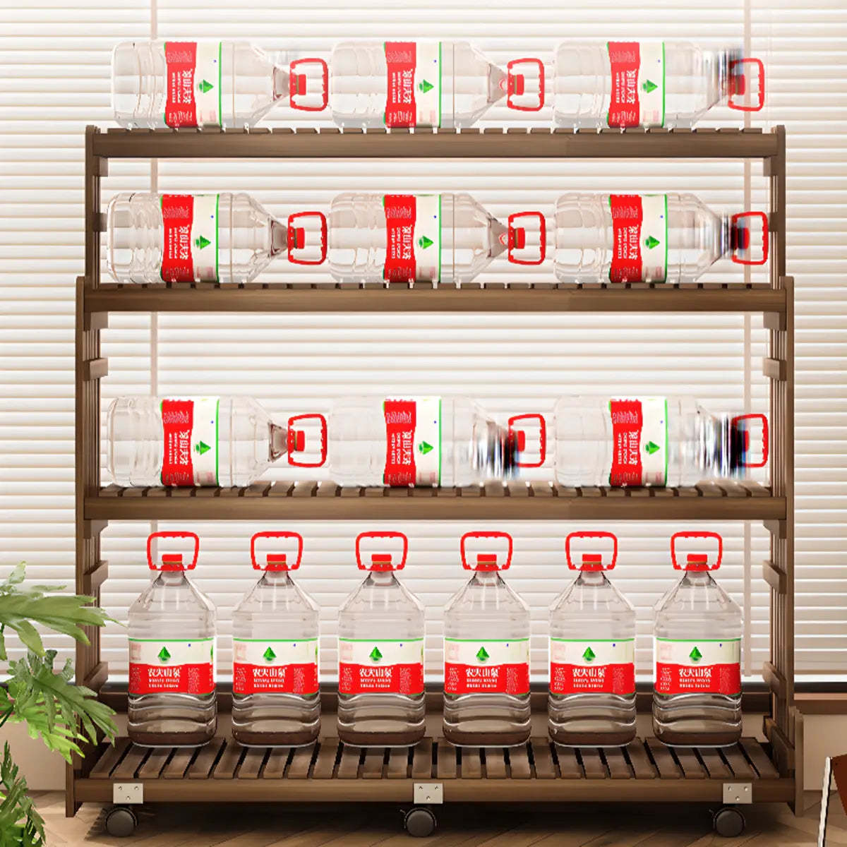 Brown Multi-Tier Wood Rolling Large Plant Stand