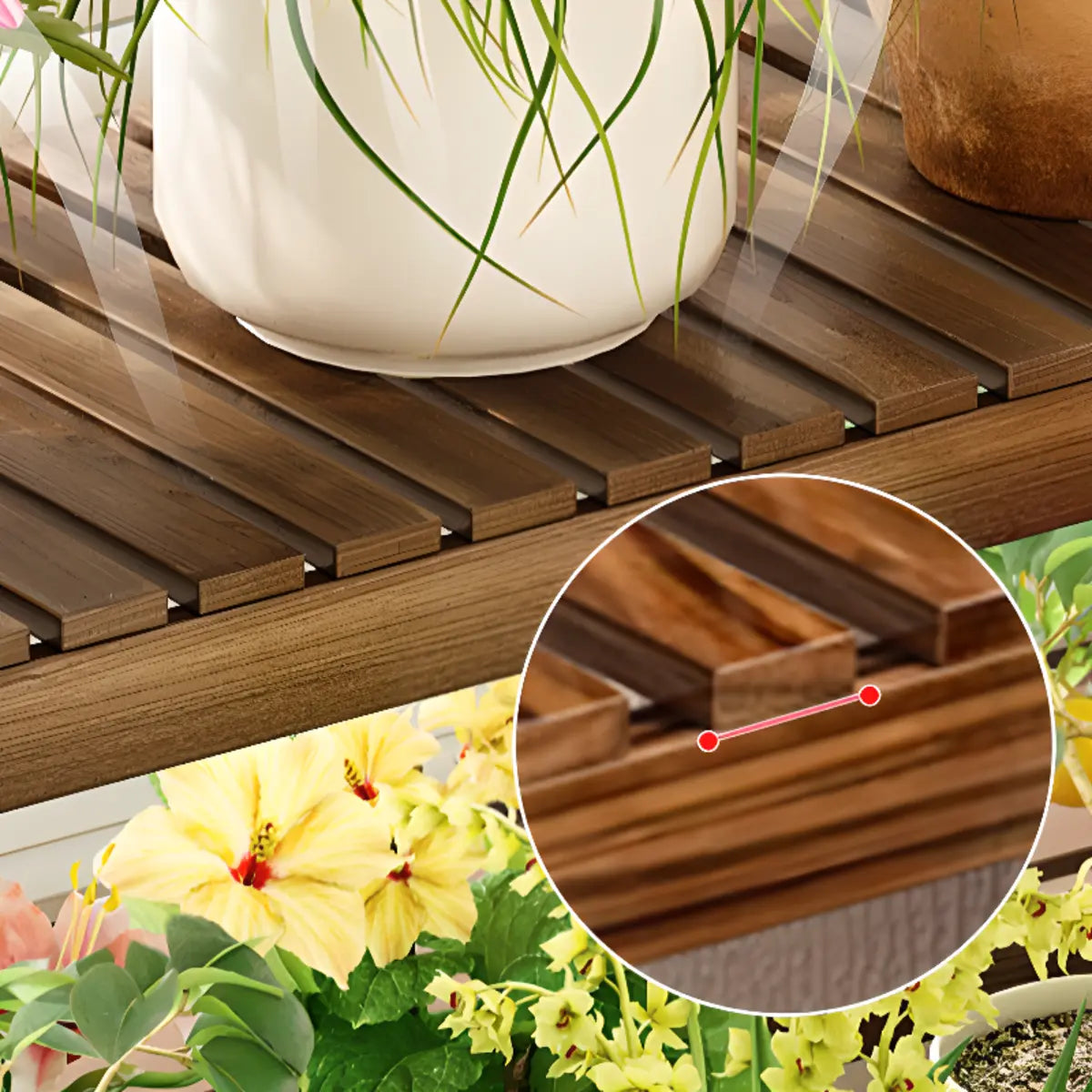 Brown Multi-Tier Wood Rolling Large Plant Stand
