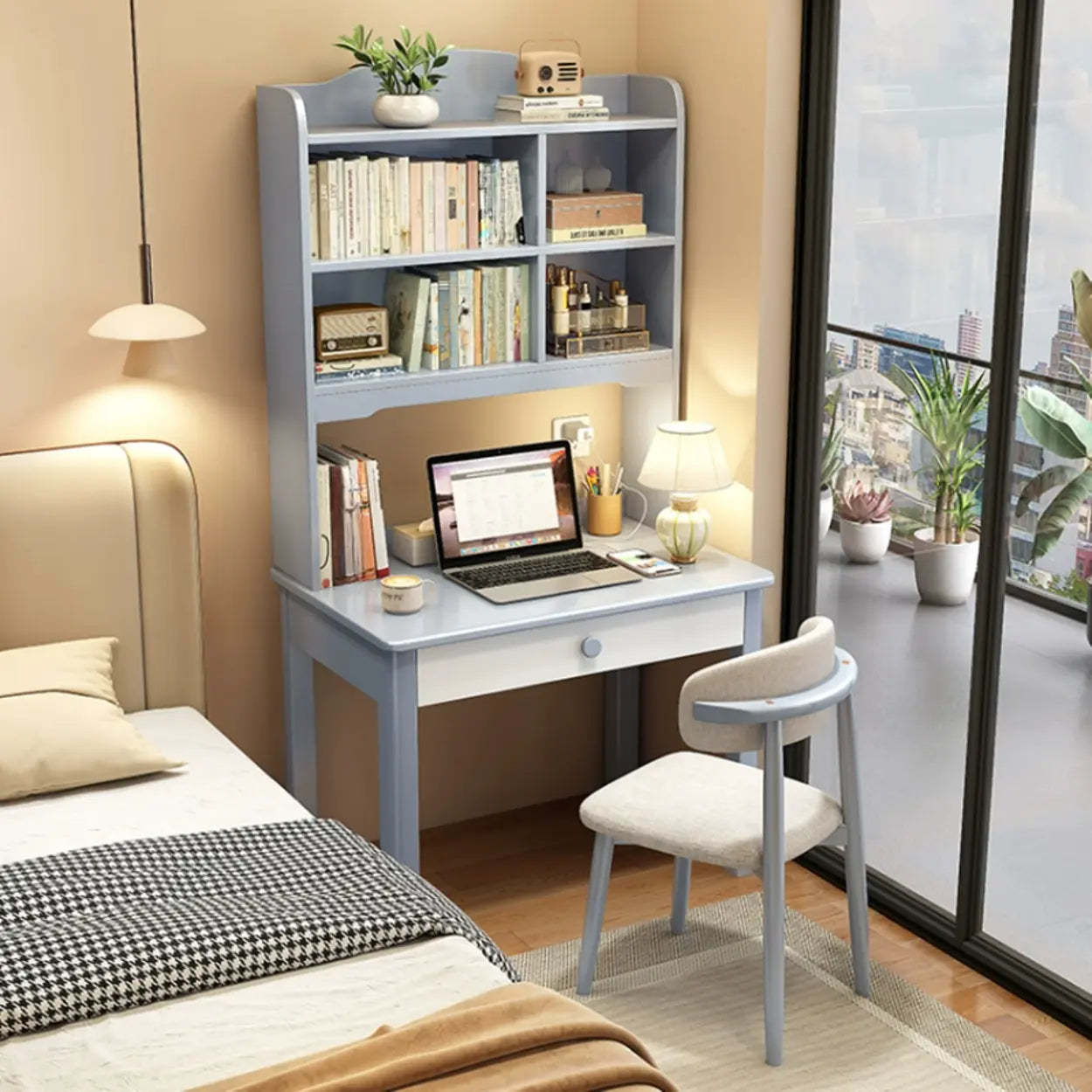 Modern storage hutch wood desks — 28" L x 24" W x 71" H / Gray