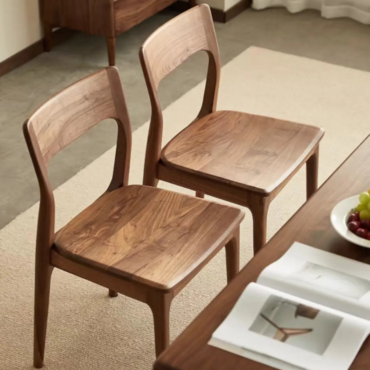 Brown Walnut Armless Wood Dining Chair