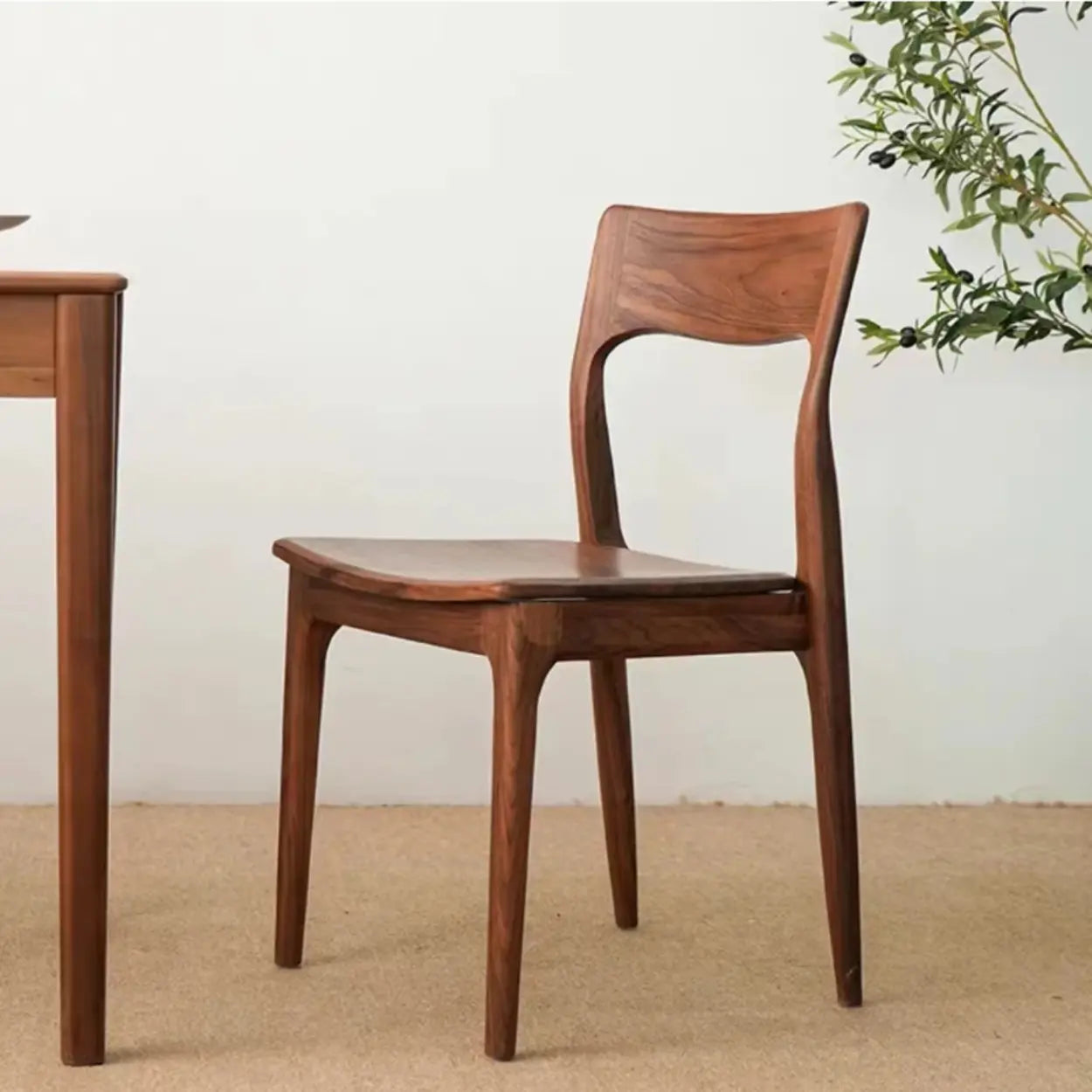 Brown Walnut Armless Wood Dining Chair