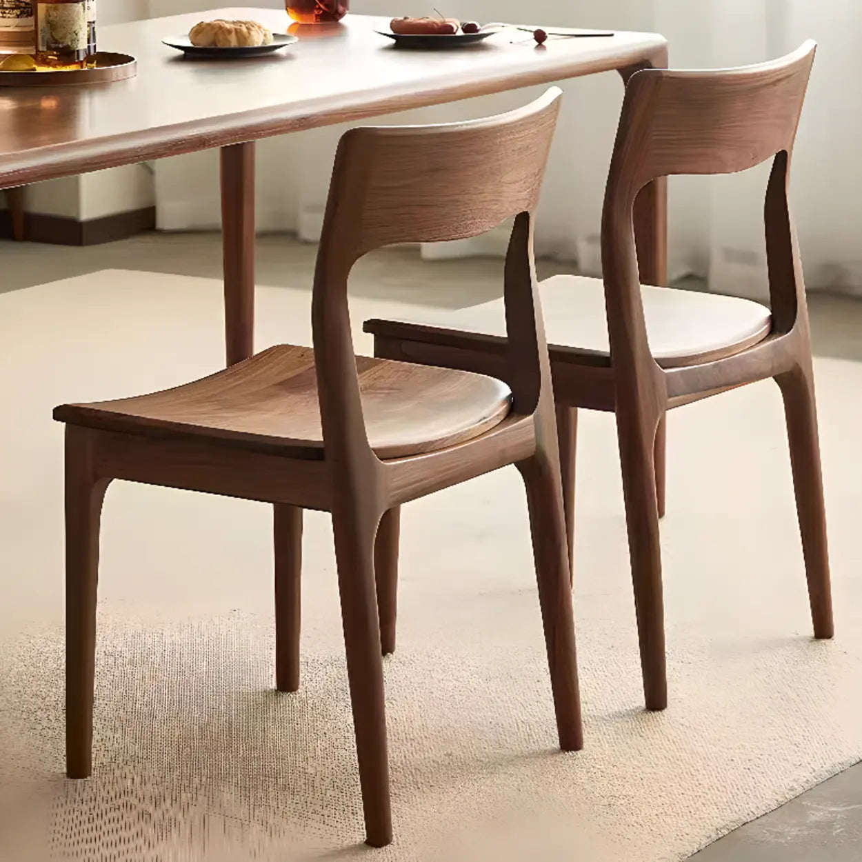 Brown Walnut Armless Wood Dining Chair