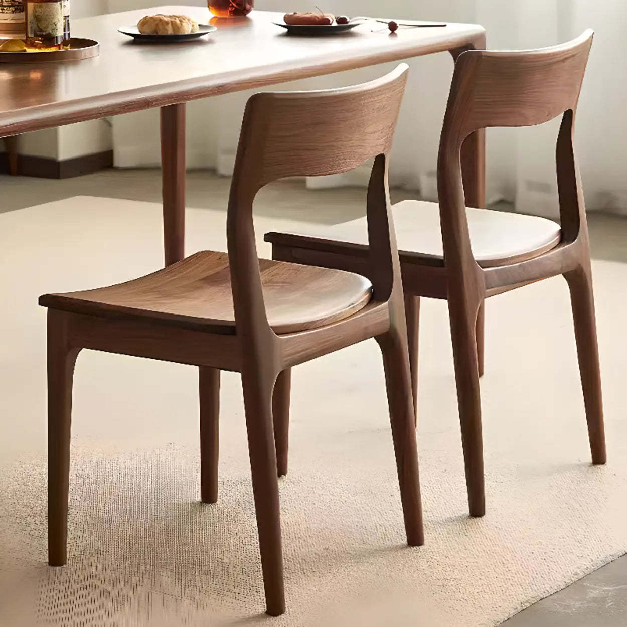 Brown Walnut Armless Wood Dining Chair